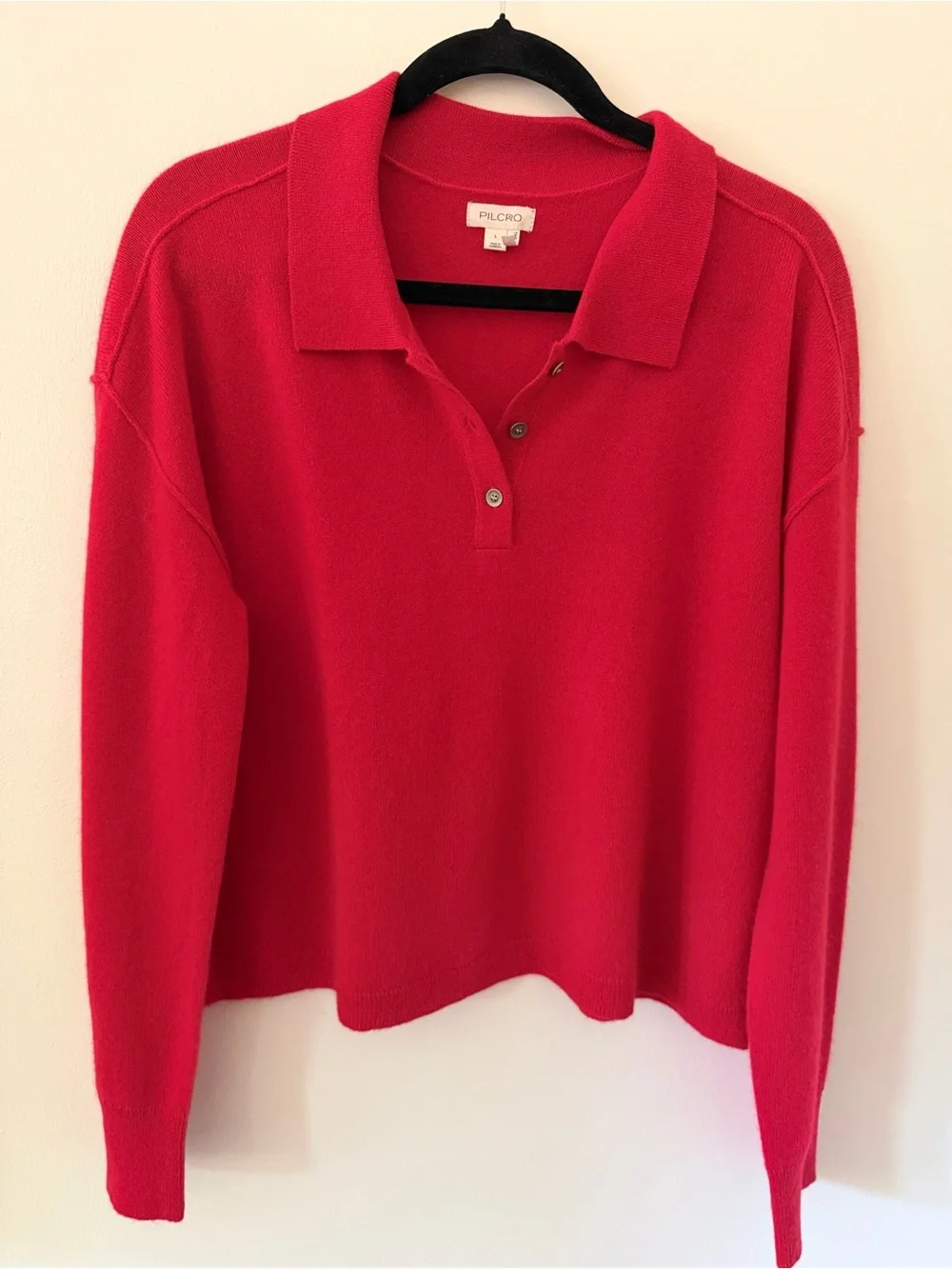 Pilcro Anthropologie Cashmere Cropped Polo Sweater Red Size L Soft Luxe